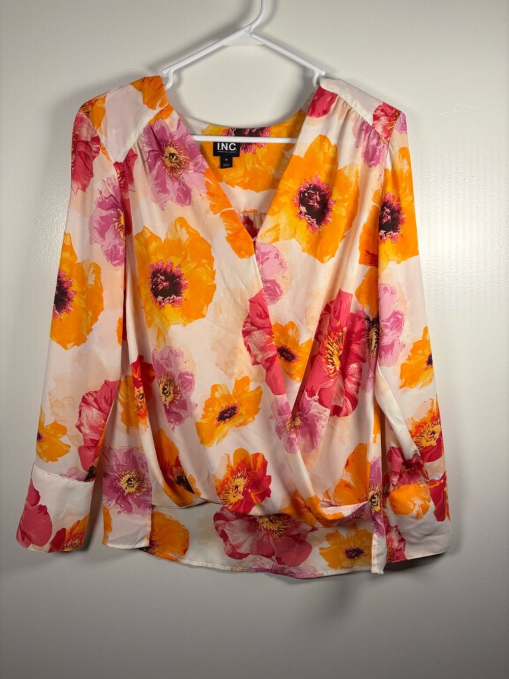 INC International Concepts Floral Wrap Blouse - Yellow & Pink